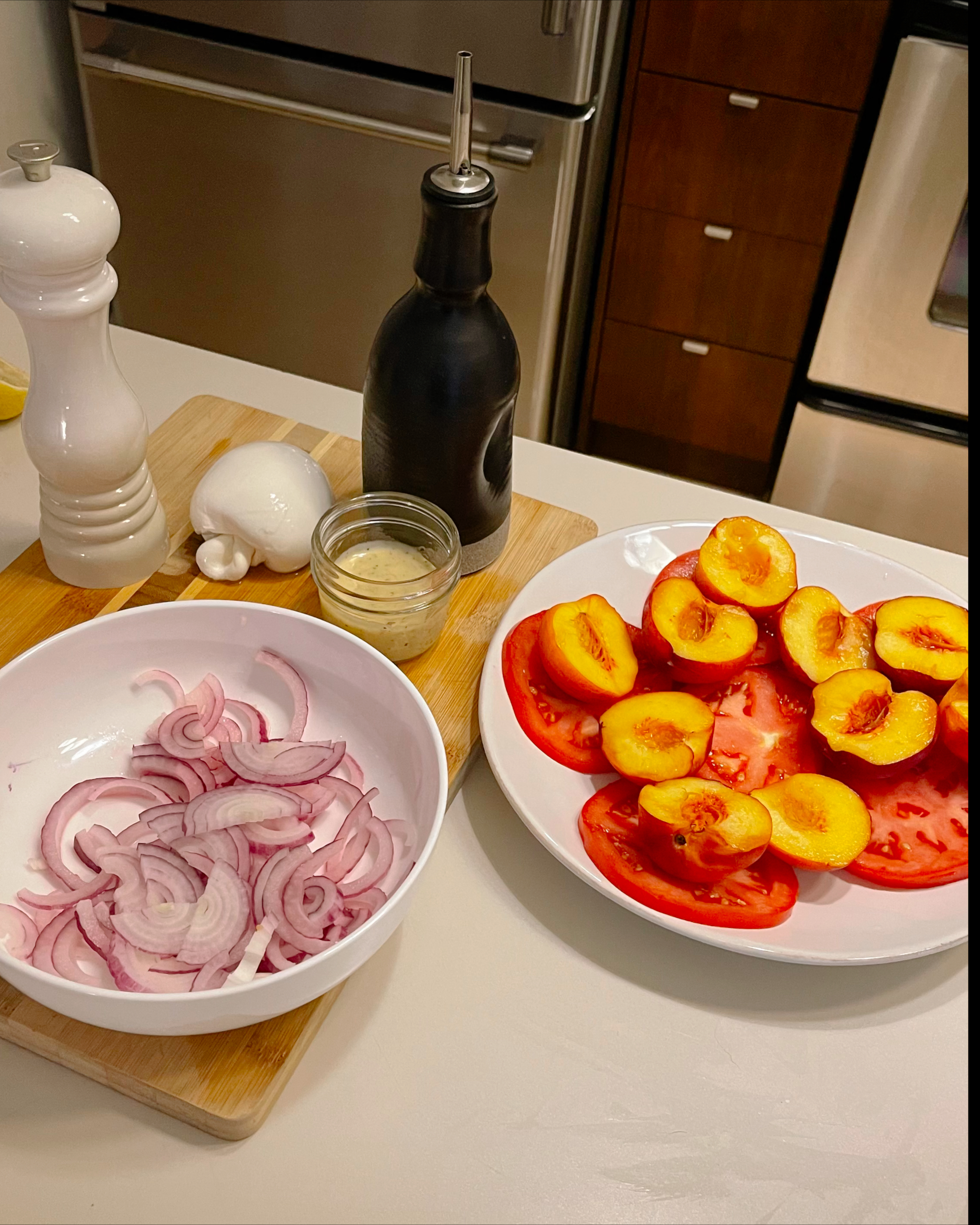 recette simple de Salade de pêches, tomates et Burrata